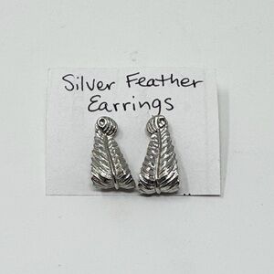 Vintage Silver Metal Feather Earrings
